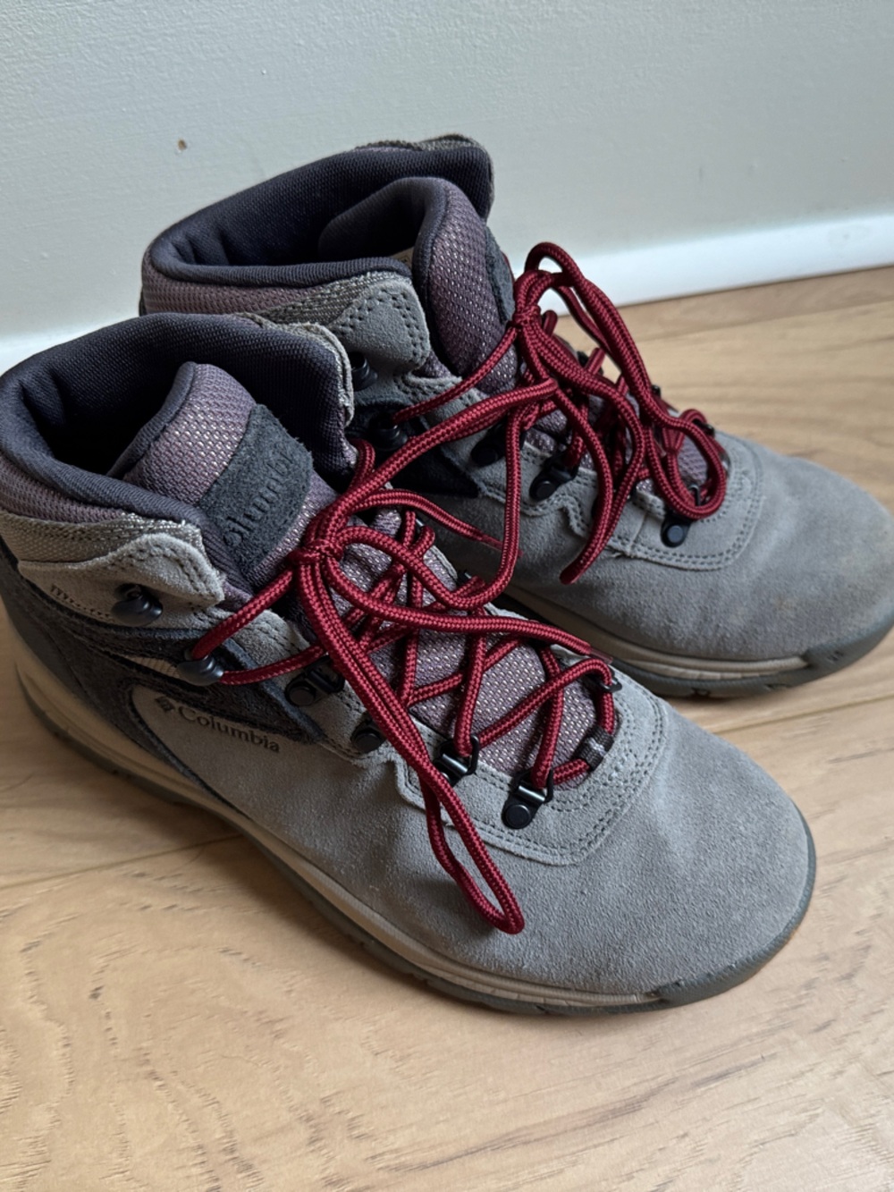 Columbia women’s Gray Hiking Boots with Red Laces